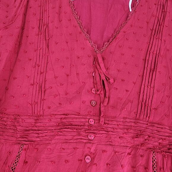 Lulus Completely In Love Wine Red Swiss Dot Button Front Maxi Dress XL - Picture 7 of 11